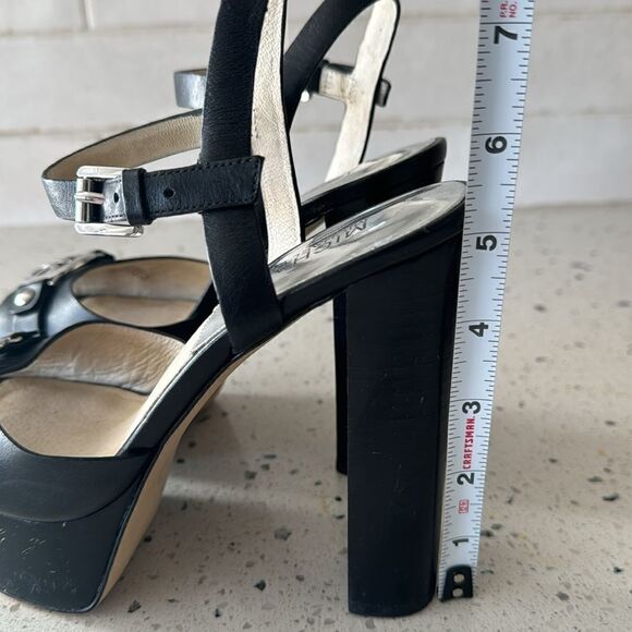 Michael Kors Racquel Platform Black Leather high Block Heels Open Toe Size 6.5M - Picture 7 of 16